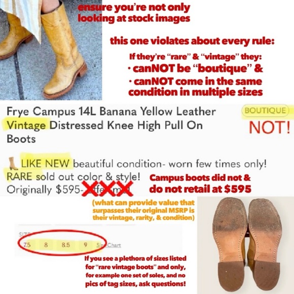 🛑 Buying Frye Vintage Boots? Read this! Cowboy Cowgirl Western Biker Moto Boots - Picture 2 of 16
